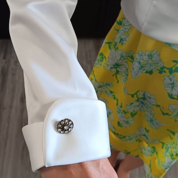 Vintage White Bolero Jacket Nu-Mode Toronto Canada Rhinestone Cuffs Formal 80s - Picture 3 of 3